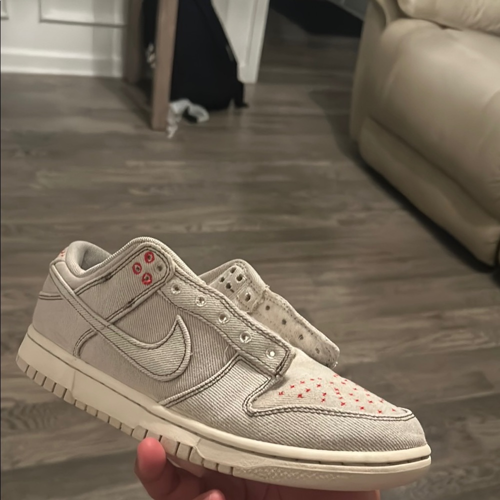 Nike Cream and Red Dunk Low Sneakers